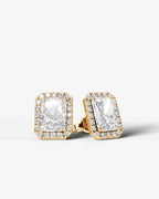 Lab Grown Diamond Elongated Radiant Cut Halo Stud Earrings