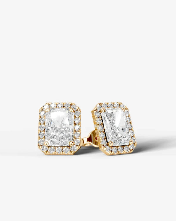 Lab Grown Diamond Elongated Radiant Cut Halo Stud Earrings