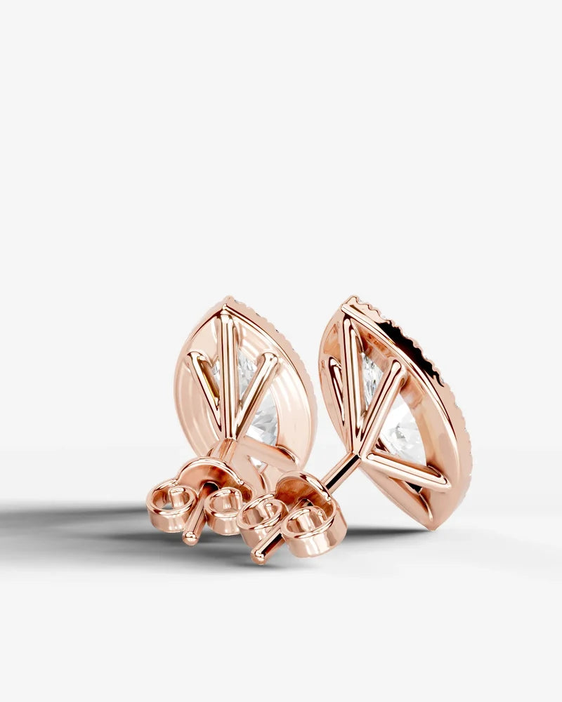 Lab Grown Diamond Crown Marquise Halo Stud Earrings