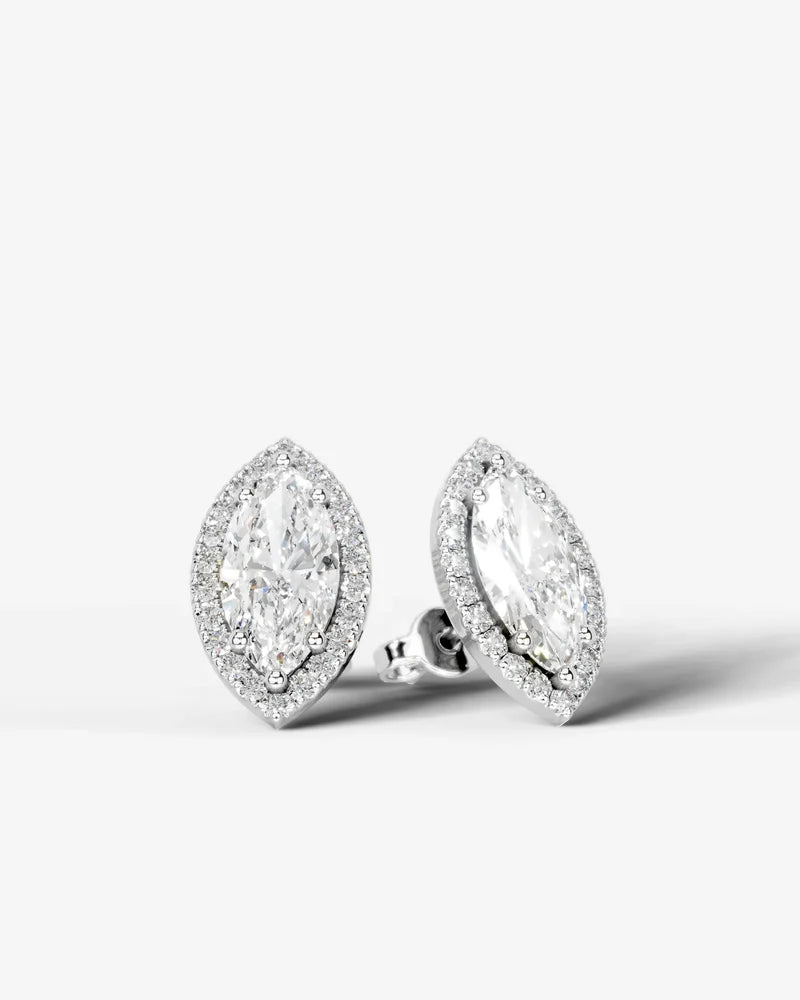 Lab Grown Diamond Crown Marquise Halo Stud Earrings