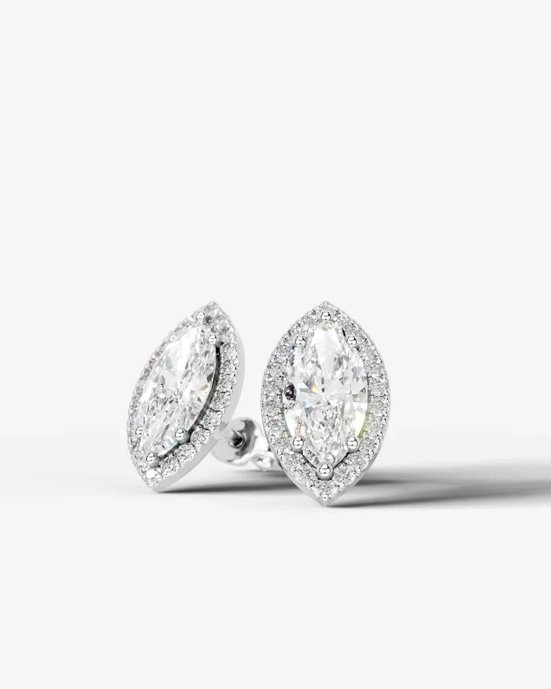 Lab Grown Diamond Crown Marquise Halo Stud Earrings
