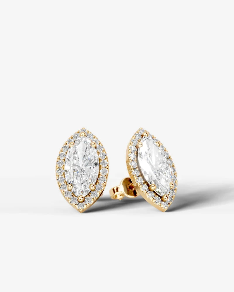 Lab Grown Diamond Crown Marquise Halo Stud Earrings