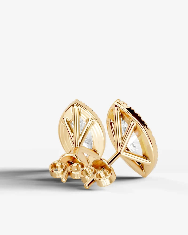 Lab Grown Diamond Crown Marquise Halo Stud Earrings