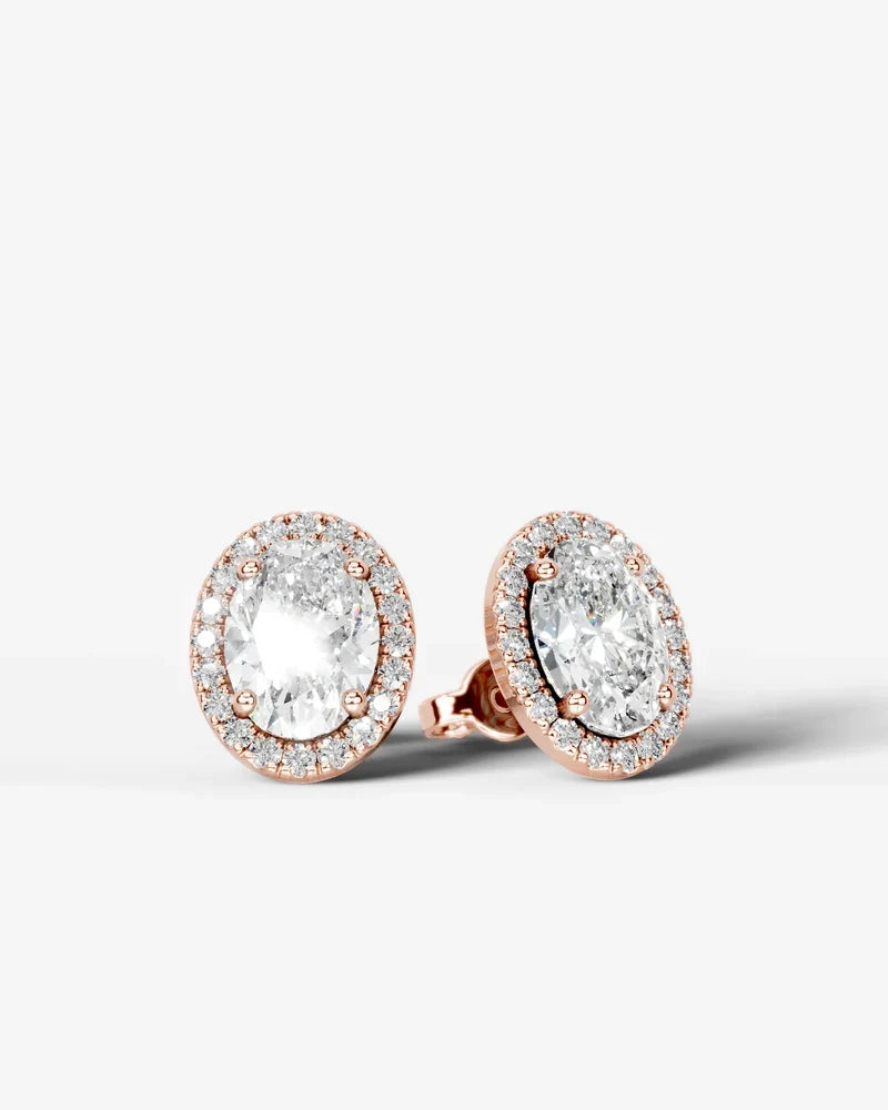 Lab Grown Diamond Oval Cut Micropavé Halo Stud Earrings