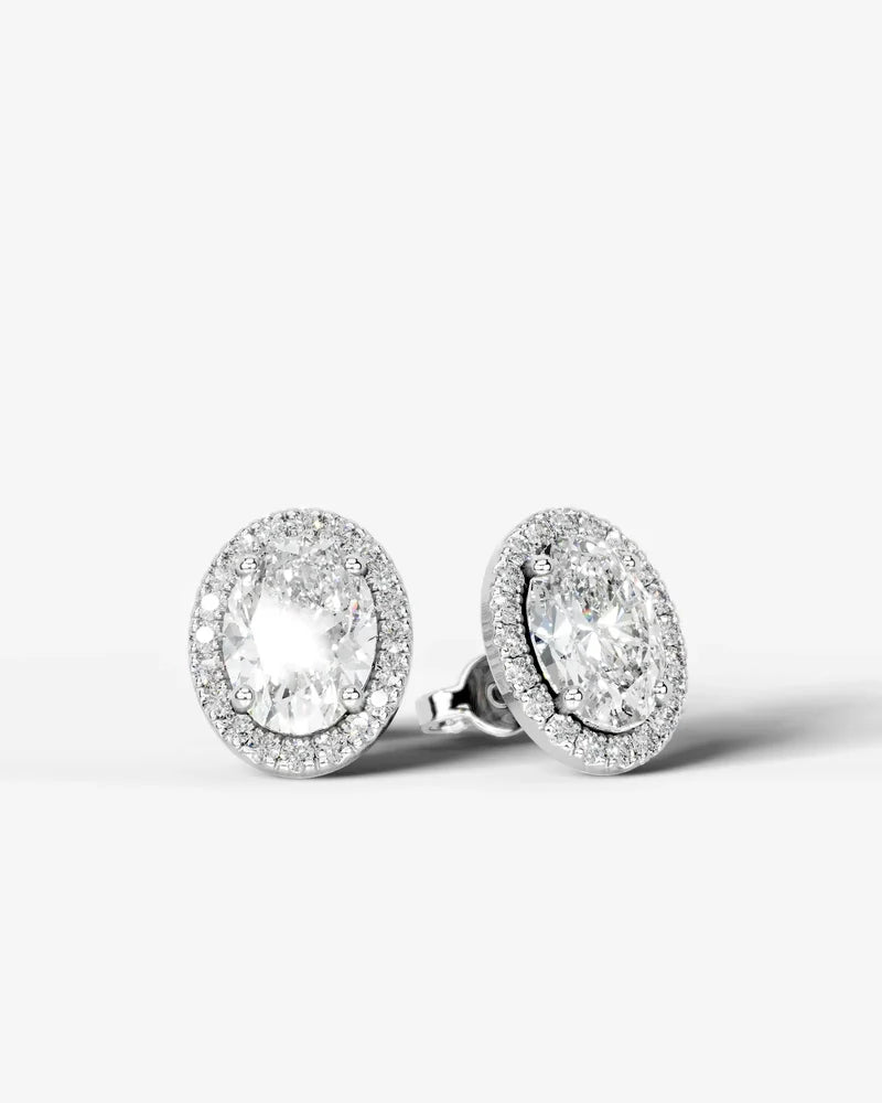 Lab Grown Diamond Oval Cut Micropavé Halo Stud Earrings