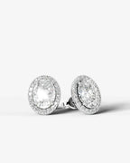 Lab Grown Diamond Oval Cut Micropavé Halo Stud Earrings