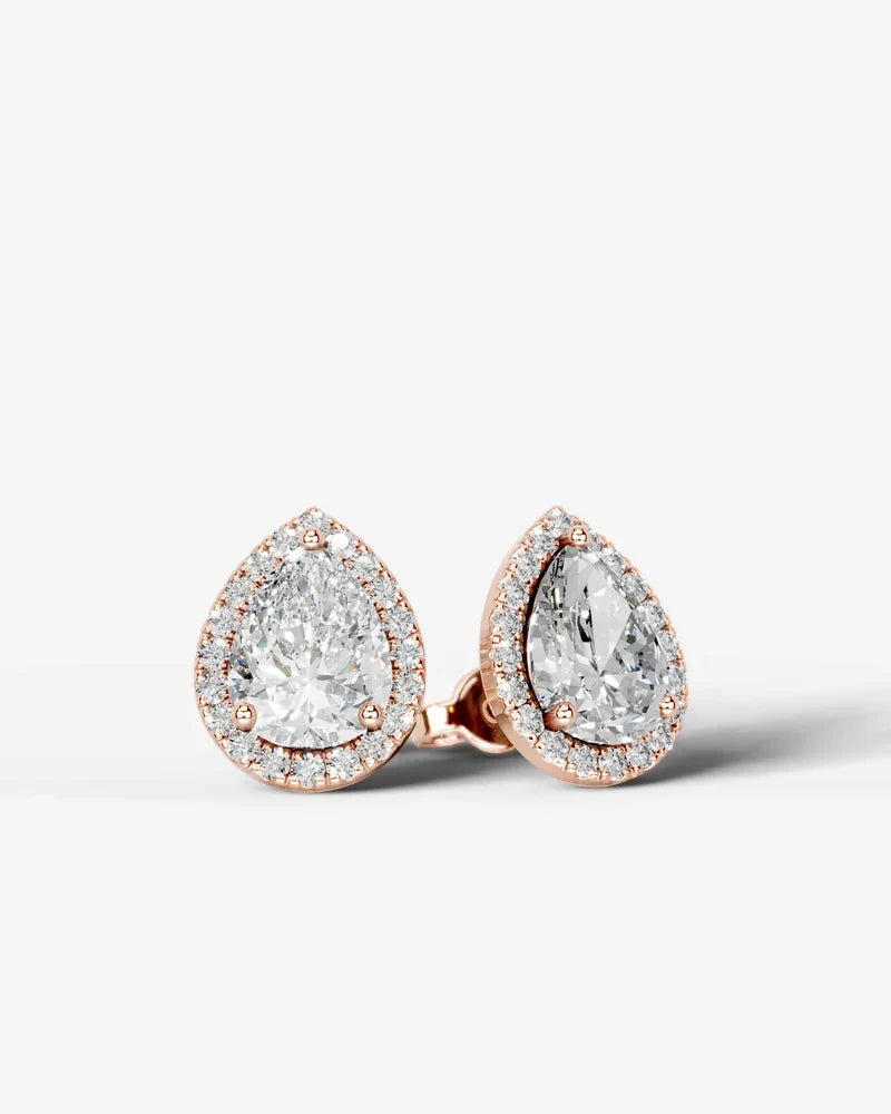 Lab Grown Diamond Pear Cut Halo Stud Earrings