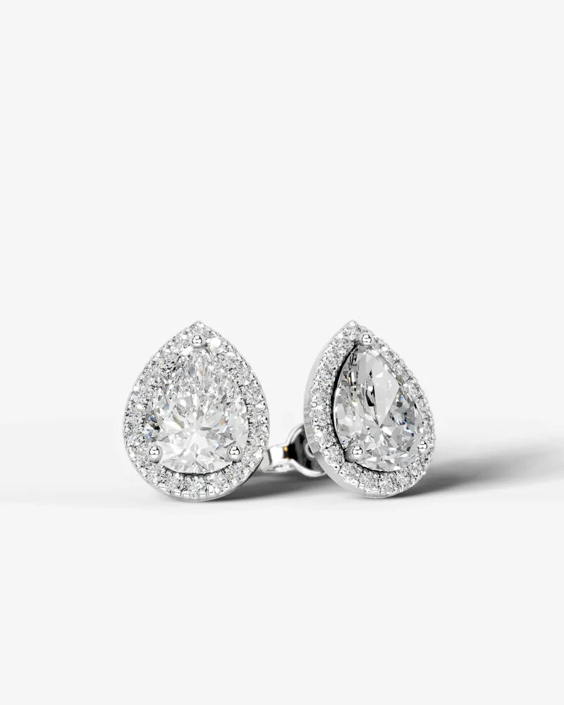 Lab Grown Diamond Pear Cut Halo Stud Earrings
