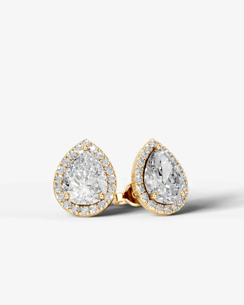Lab Grown Diamond Pear Cut Halo Stud Earrings