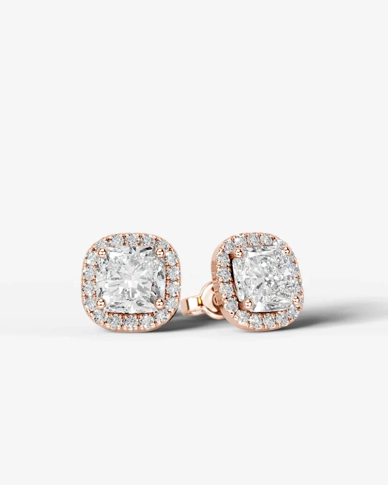 Lab Grown Diamond Cushion Cut Halo Stud Earrings