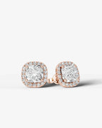 Lab Grown Diamond Cushion Cut Micropavé Halo Stud Earrings