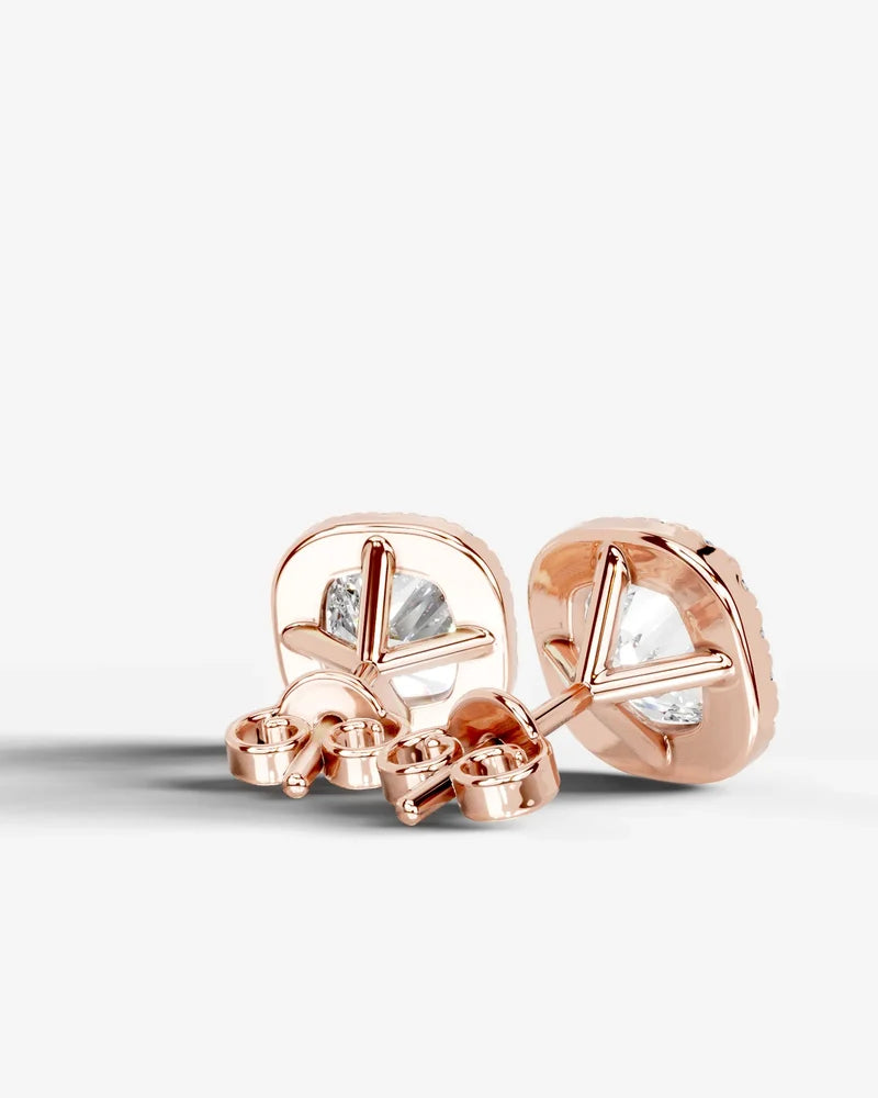Lab Grown Diamond Cushion Cut Halo Stud Earrings
