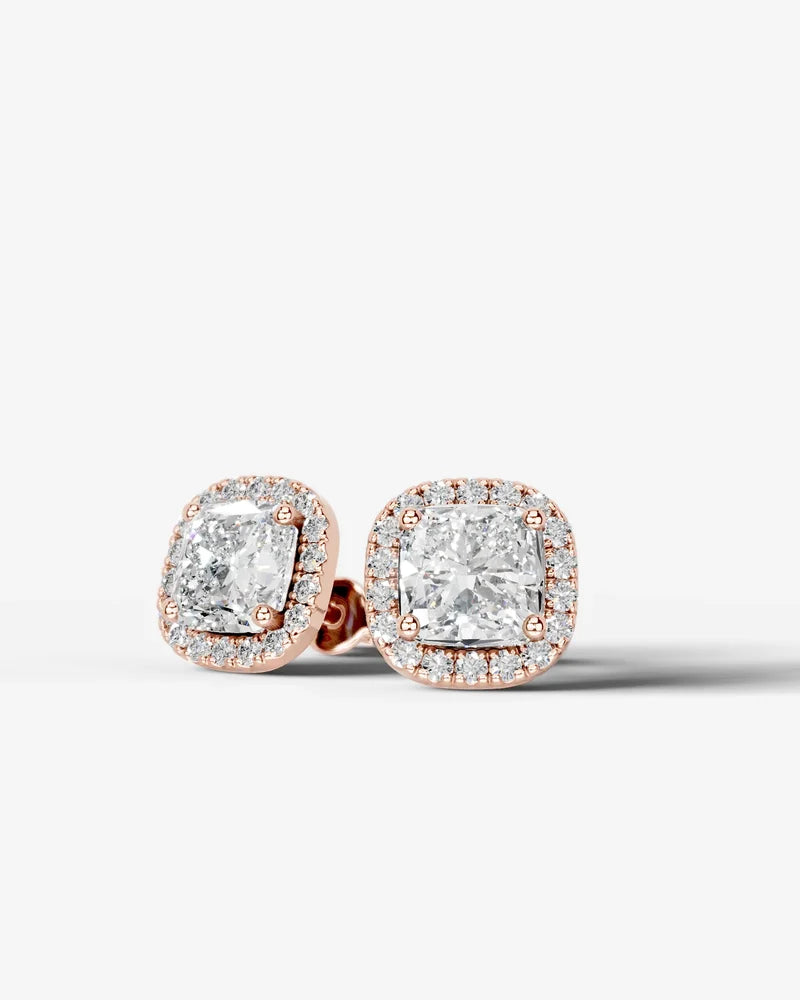 Lab Grown Diamond Cushion Cut Halo Stud Earrings