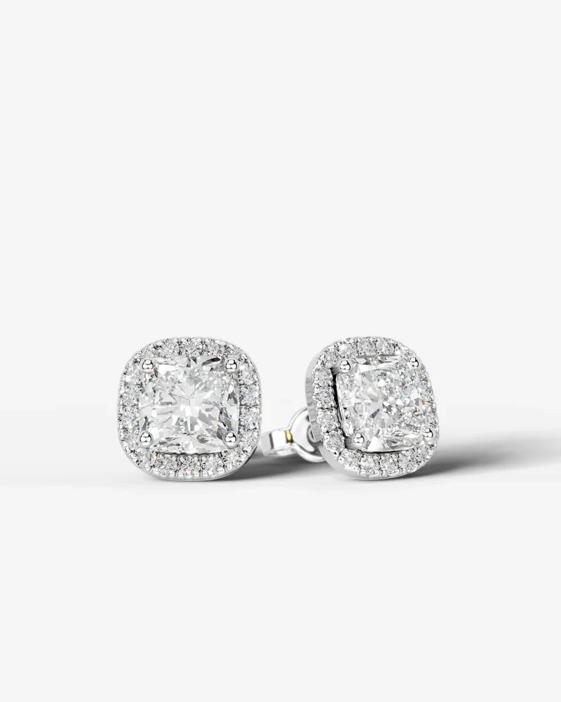 Lab Grown Diamond Cushion Cut Halo Stud Earrings