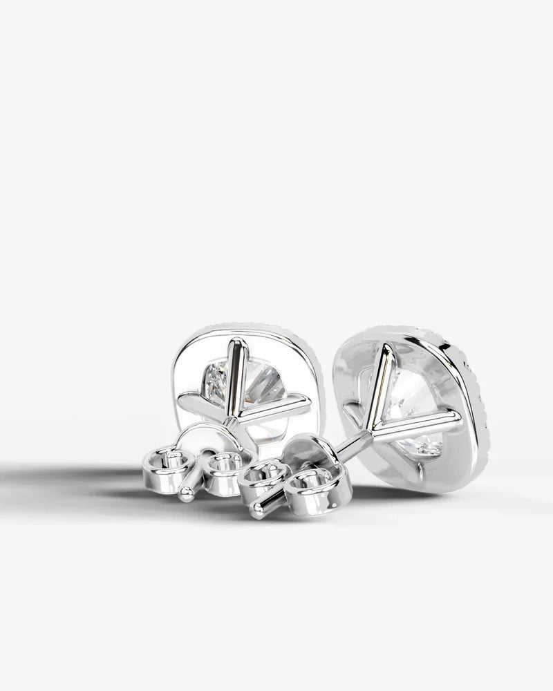 Lab Grown Diamond Cushion Cut Micropavé Halo Stud Earrings