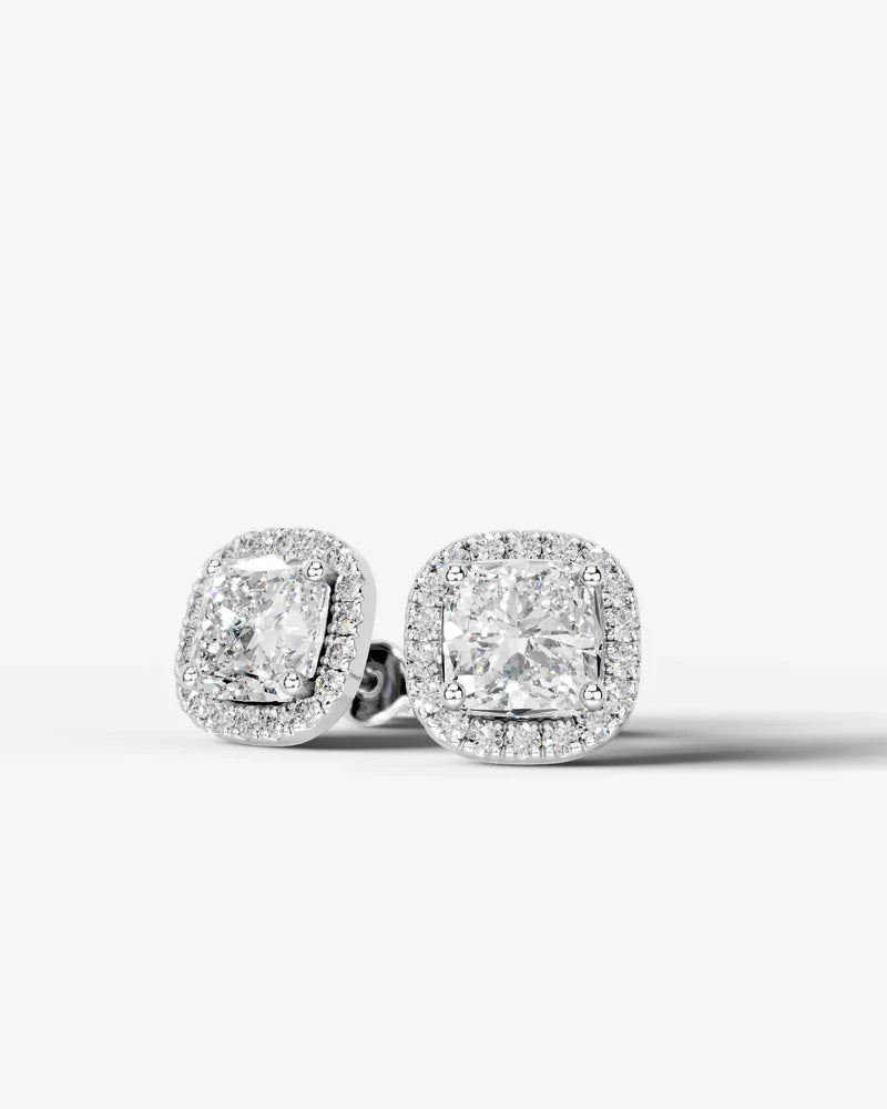 Lab Grown Diamond Cushion Cut Halo Stud Earrings