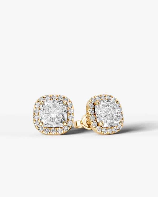 Lab Grown Diamond Cushion Cut Halo Stud Earrings