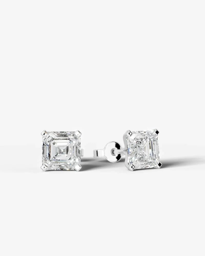 Lab Grown Diamond Art Deco Octagon Asscher Solitaire Stud Earrings