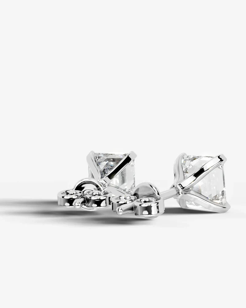 Lab Grown Diamond Art Deco Octagon Asscher Solitaire Stud Earrings