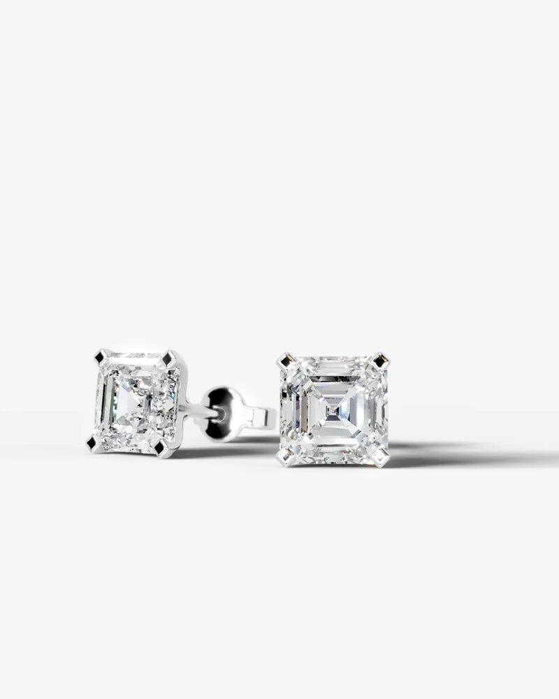 Lab Grown Diamond Art Deco Octagon Asscher Solitaire Stud Earrings