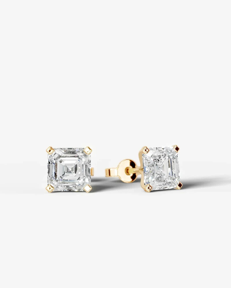 Lab Grown Diamond Art Deco Octagon Asscher Solitaire Stud Earrings