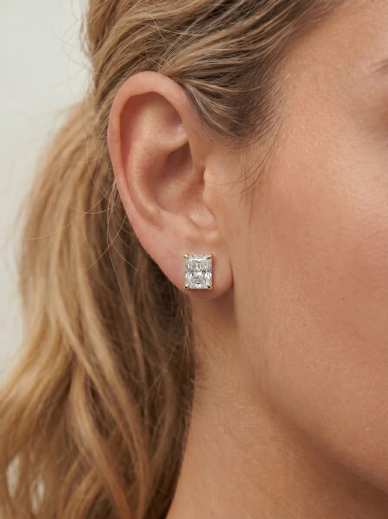 Lab Grown Diamond Radiant Silhouette Elongated Radiant Solitaire Stud Earrings