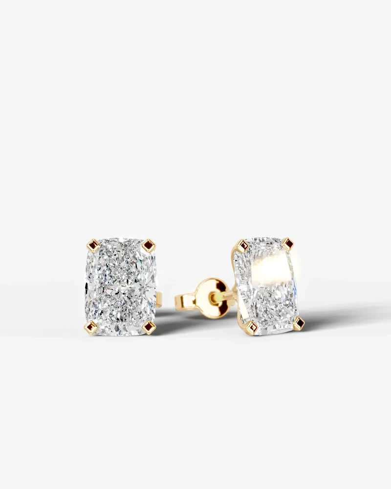 Lab Grown Diamond Velvet Contour Elongated Cushion Solitaire Stud Earrings