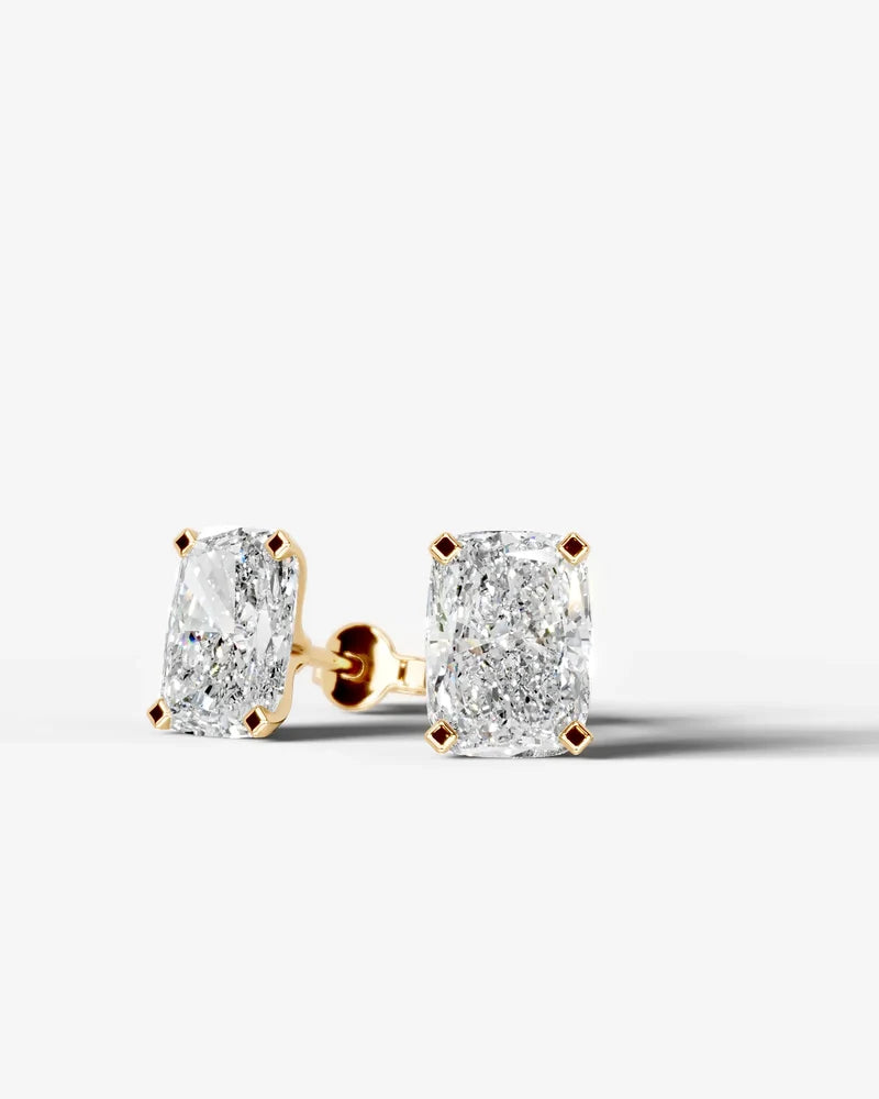 Lab Grown Diamond Velvet Contour Elongated Cushion Solitaire Stud Earrings