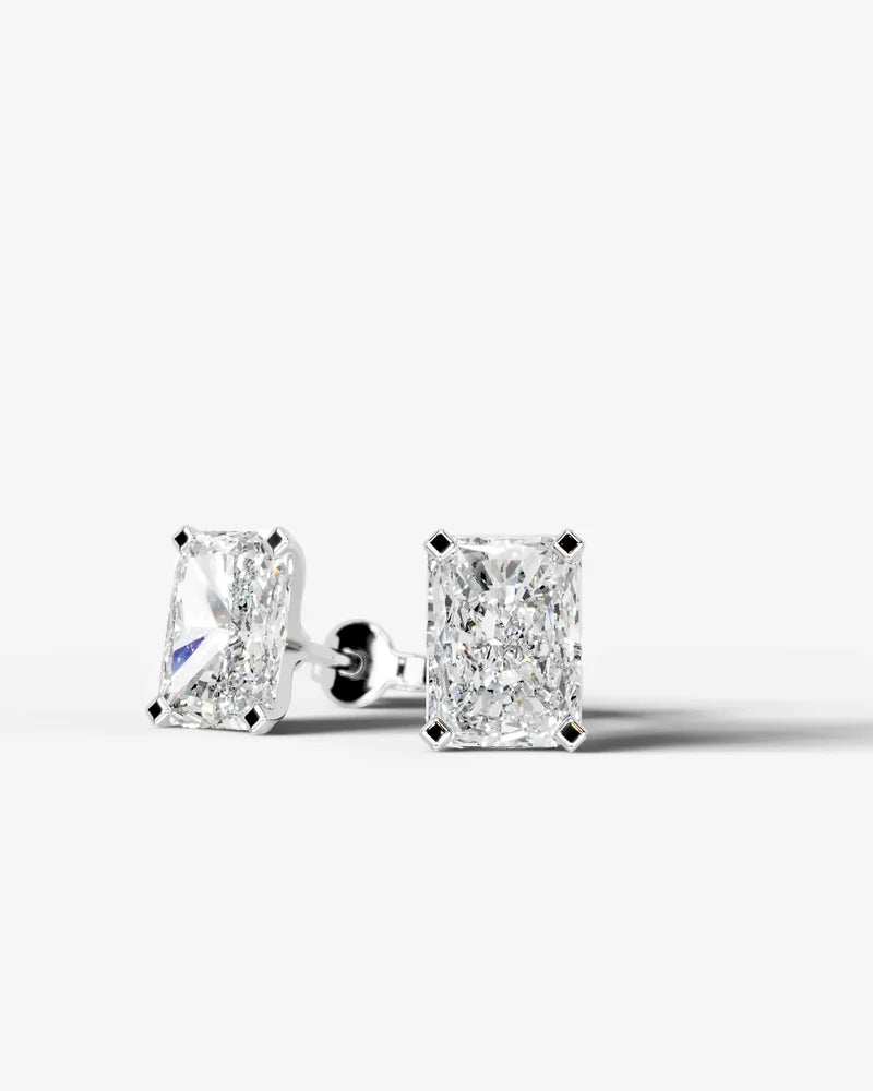 Lab Grown Diamond Radiant Silhouette Elongated Radiant Solitaire Stud Earrings