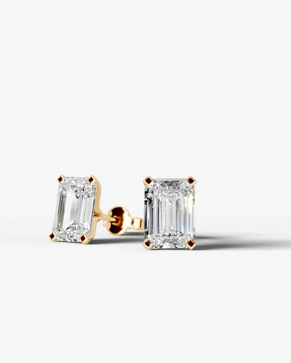Lab Grown Diamond Mirror Facet Emerald Cut Solitaire Stud Earrings