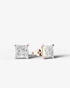 Lab Grown Diamond Geometric Edge Princess Cut Solitaire Stud Earrings