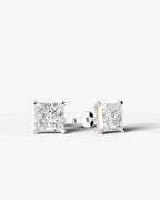 Lab Grown Diamond Geometric Edge Princess Cut Solitaire Stud Earrings