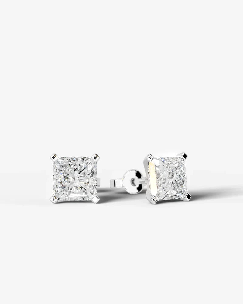 Lab Grown Diamond Geometric Edge Princess Cut Solitaire Stud Earrings