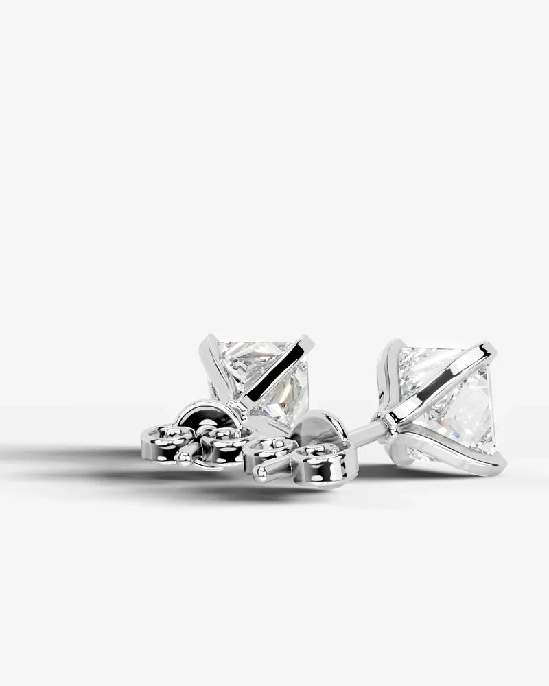 Lab Grown Diamond Geometric Edge Princess Cut Solitaire Stud Earrings