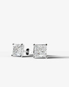 Lab Grown Diamond Geometric Edge Princess Cut Solitaire Stud Earrings
