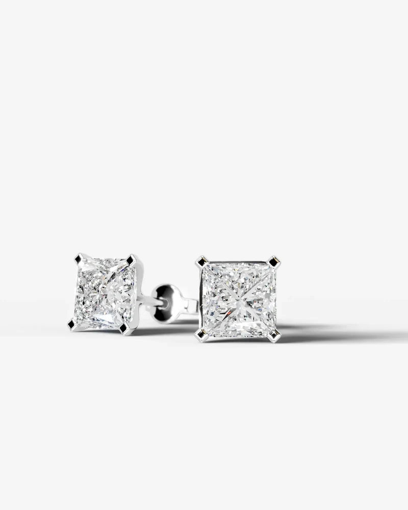 Lab Grown Diamond Geometric Edge Princess Cut Solitaire Stud Earrings