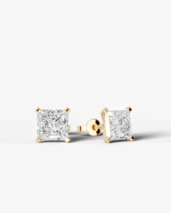 Lab Grown Diamond Geometric Edge Princess Cut Solitaire Stud Earrings