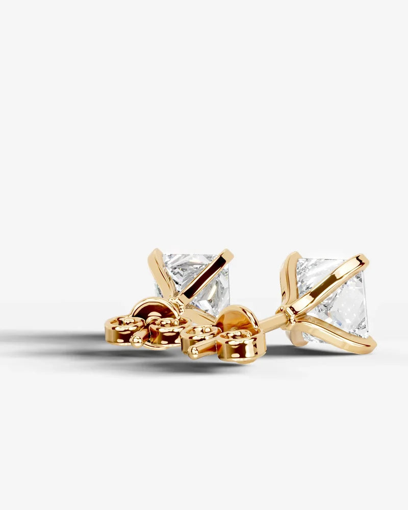 Lab Grown Diamond Geometric Edge Princess Cut Solitaire Stud Earrings