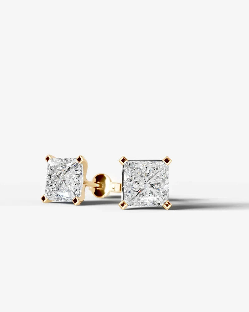 Lab Grown Diamond Geometric Edge Princess Cut Solitaire Stud Earrings