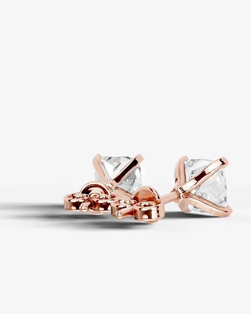 Lab Grown Diamond Pillow Precision Square Cushion Solitaire Stud Earrings