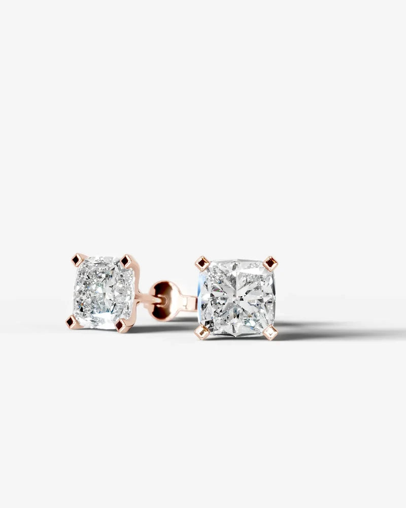 Lab Grown Diamond Pillow Precision Square Cushion Solitaire Stud Earrings