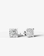 Lab Grown Diamond Pillow Precision Square Cushion Solitaire Stud Earrings