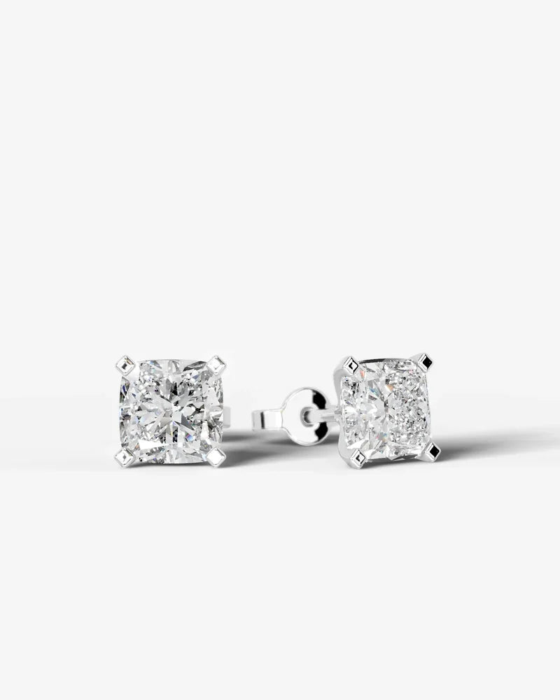 Lab Grown Diamond Pillow Precision Square Cushion Solitaire Stud Earrings