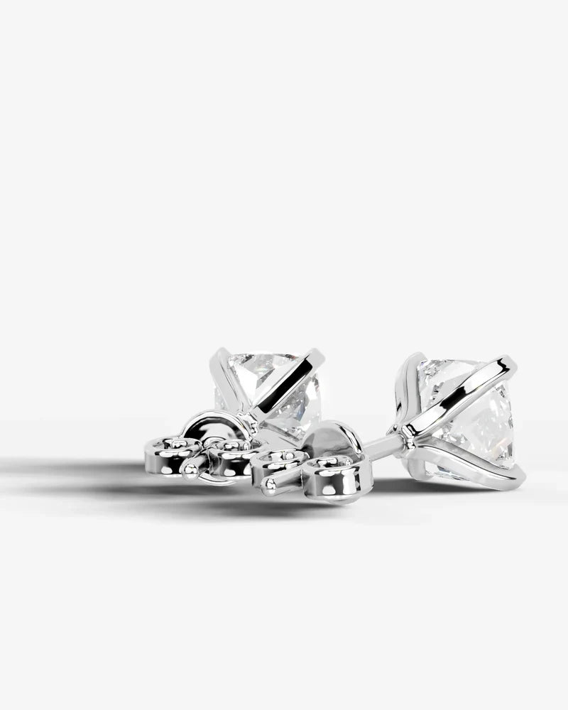 Lab Grown Diamond Pillow Precision Square Cushion Solitaire Stud Earrings