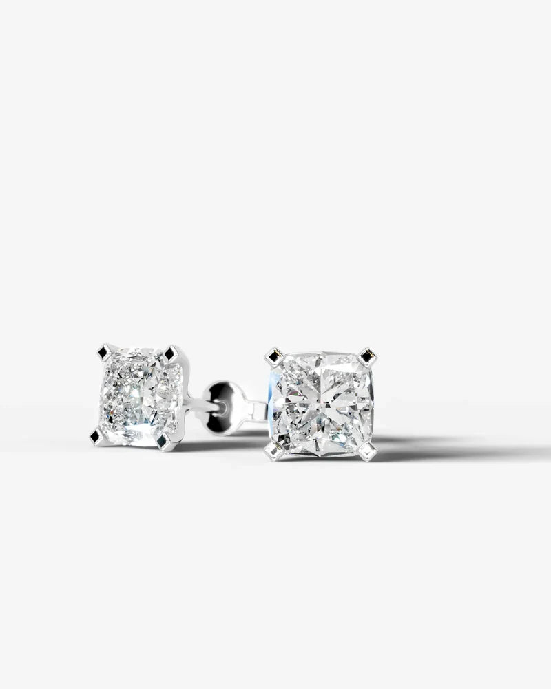 Lab Grown Diamond Pillow Precision Square Cushion Solitaire Stud Earrings