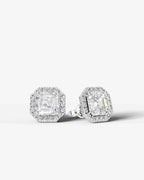 Lab Grown Diamond Octagon Halo Asscher Cut Stud Earrings