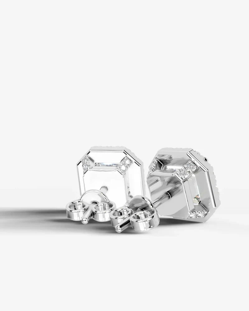 Lab Grown Diamond Octagon Halo Asscher Cut Stud Earrings