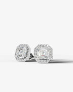 Lab Grown Diamond Octagon Halo Asscher Cut Stud Earrings