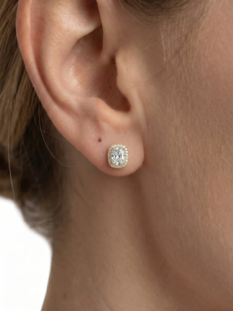 Lab Grown Diamond Velvet Halo Elongated Cushion Cut Stud Earrings