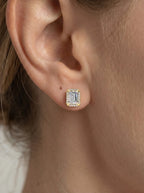 Lab Grown Diamond Classic Emerald Cut Halo Stud Earrings